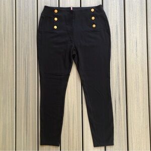 Tommy Hilfiger Black Stretch Cropped Dress Pants with Gold Accent Buttons Size M